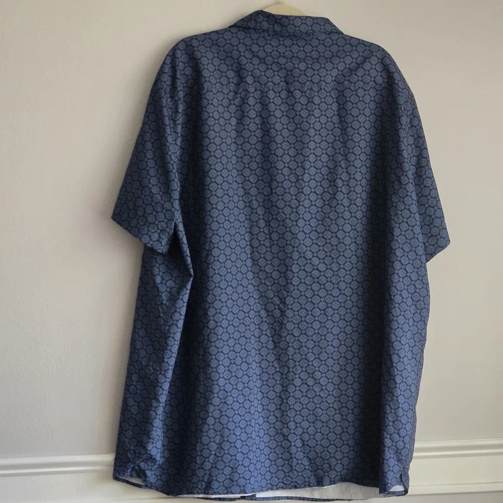 Perry Ellis Men’s 2XLT Stretch Blue Patterned Short Sleeve Button Up Shirt - Picture 3 of 15
